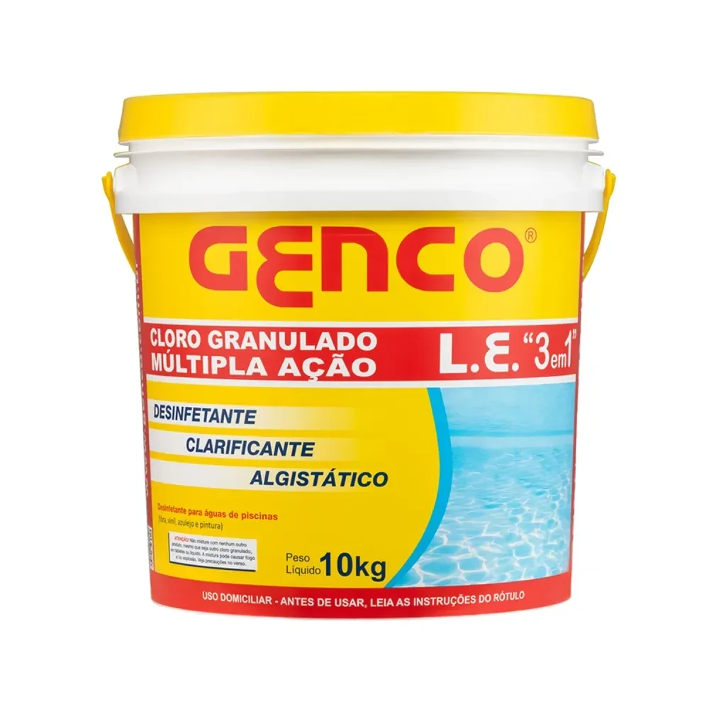 Kit Tratamento Completo Genco: Cloro 3x1 (10kg) + Kit Auxiliar 3L (Clarificante, Limpa Bordas e pH)